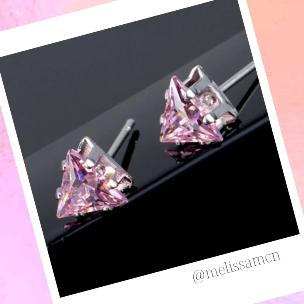 Pink Trillion Cut CZ Studs - Picture 5 of 6